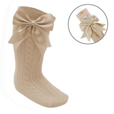 S350-COF: Coffee Knee Length Socks w/Large Bow (0-24 Months)